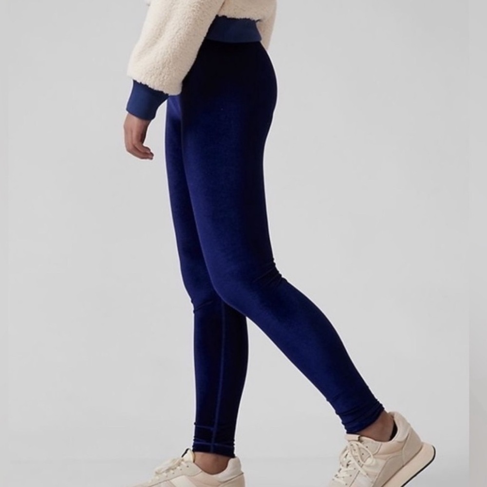 Athleta Girls High Rise Chit Chat Velvet Tight Leggings Dark Blue Size XL 14 NEW